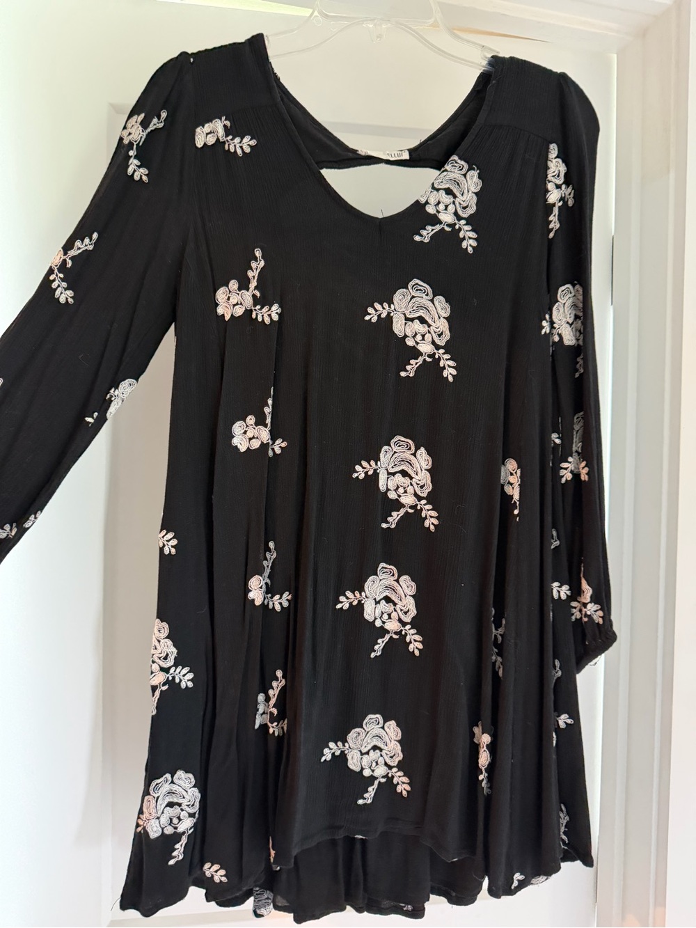 Black Floral Long-Sleeve Swing Dress